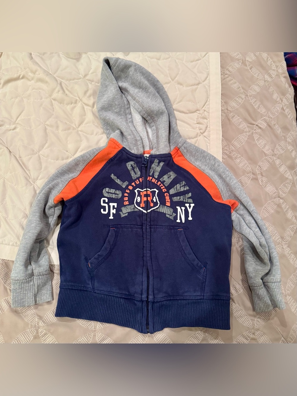 Old Navy Boys Zip Up Hoodie Size 3T Blue Gray Orange Athletic Sweatshirt